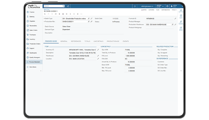 Process Manufacturing Suite for MYOB Acumatica