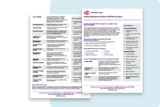 Quality Management Suite for MYOB Acumatica